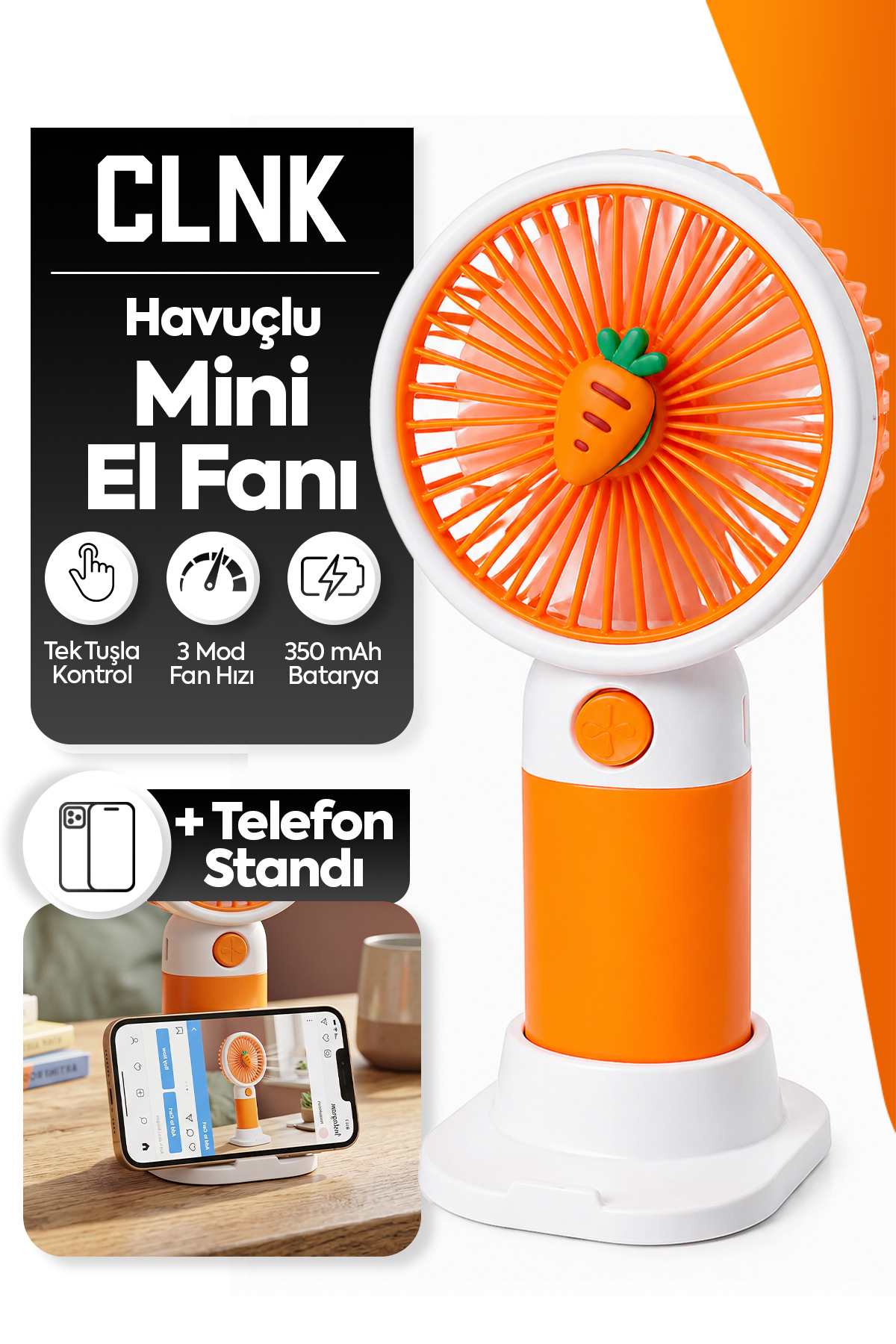 CLNK Havuç Tasarım 3 Kademeli Sessiz Mini El Masa Fan Vantilatör Turbo Üfleme Kademe Taşınabilir Fan