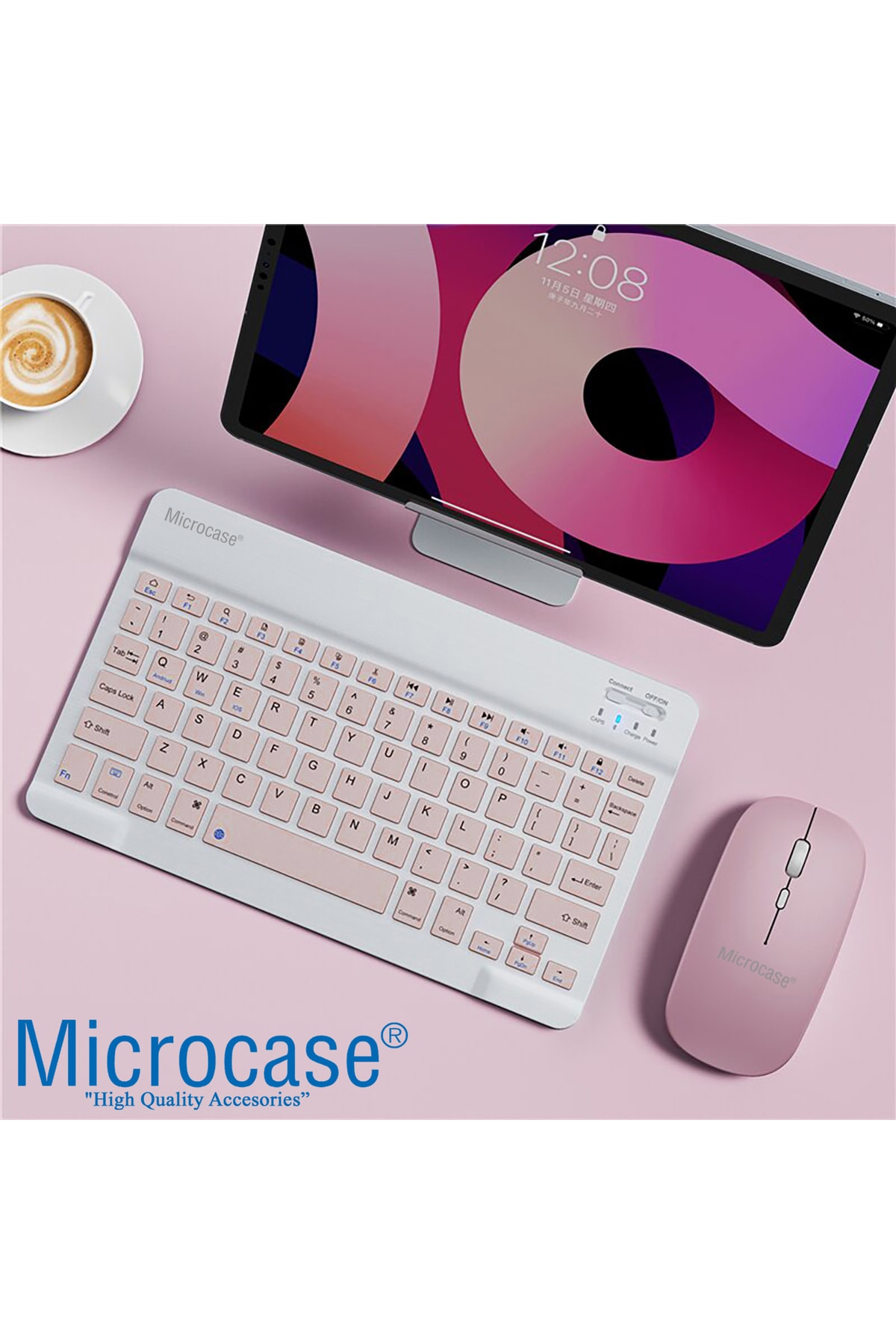 Microcase Tablet Ve Telefonlar Için Bluetooth Klavye Ve Mouse Set - Al3476 Pembe - Görsel 3