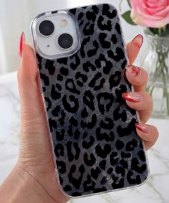Fibaks iPhone 13/14/15 Kılıf Hologramlı Siyah Leopar Desenli Darbe Emici Kamera Korumalı Silikon - Görsel 3
