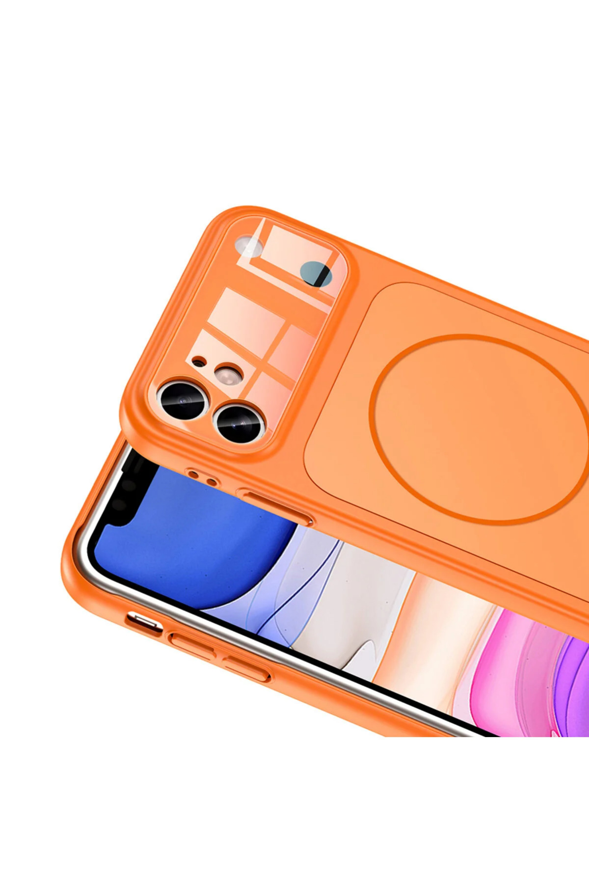 KVK PRİVACY iPhone 11 Uyumlu 17 Görünümlü Çevirici Kamera Korumalı MagSafe Destekli Kılıf Orange - Görsel 3