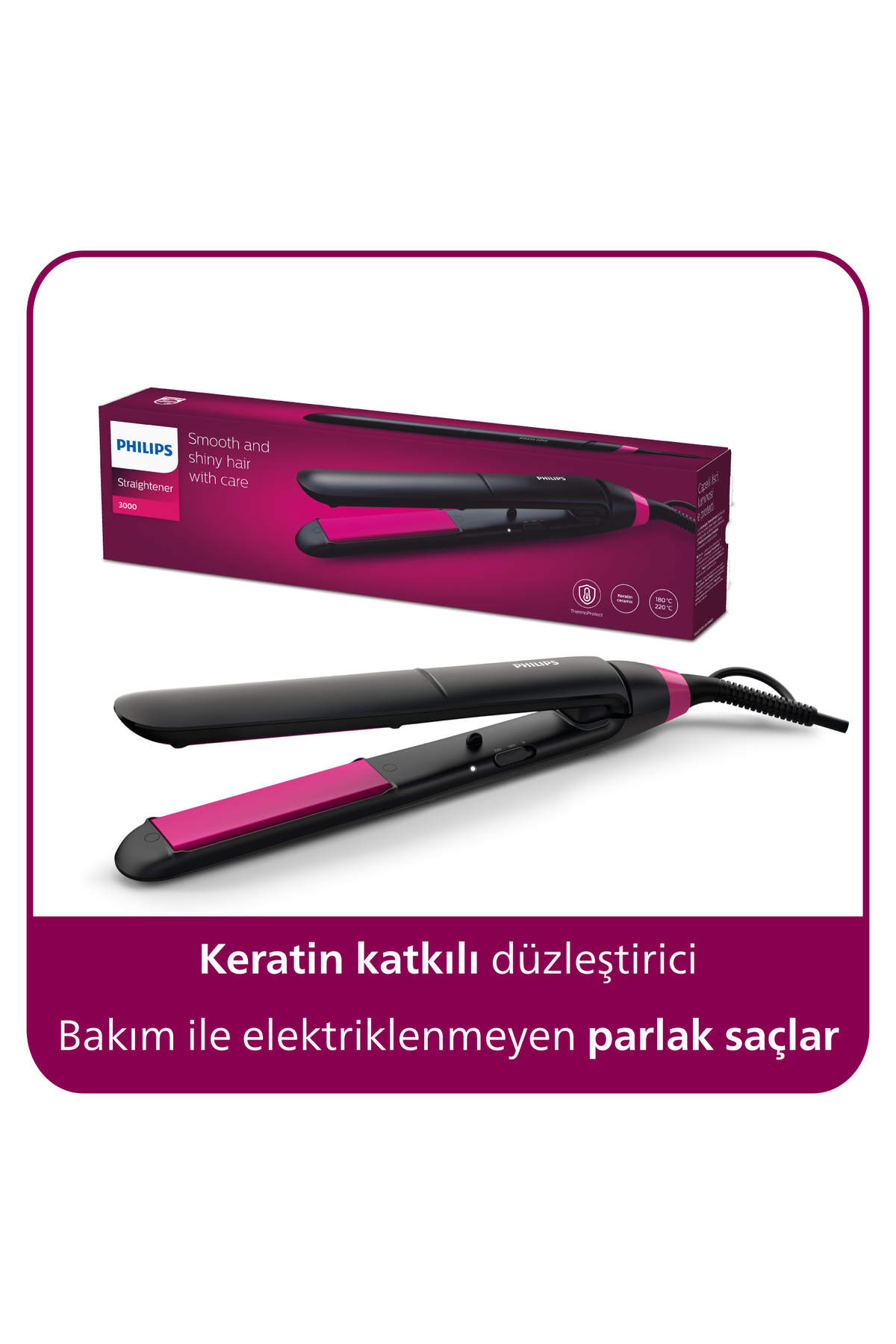 Philips 3000 Serisi Saç Düzleştirici, Keratin Katkılı, ThermoProtect Teknolojisi, BHS375/00