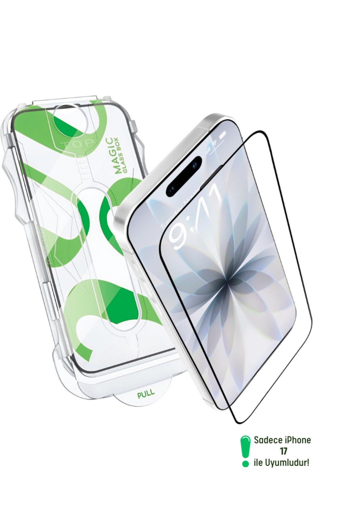 EVAX [e-Pro] iPhone 17 Uyumlu Kolay Kurulum Aparatlı 5D Platinum Tam Kaplayan Cam Ekran Koruyucu