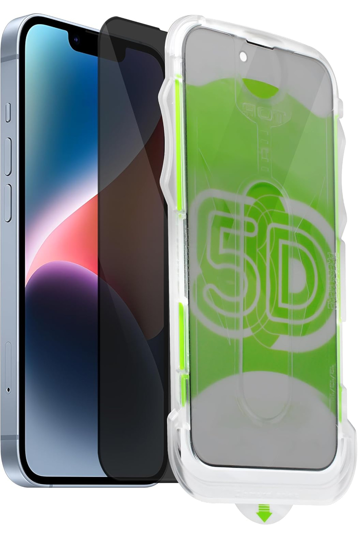 Fibaks iPhone 13/13 Pro/14/16E/17E Takma Aparatlı Kolay Uygulama Gizlilik Hayalet Kırılmaz Cam Ekran Koruma