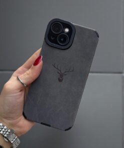 KVK PRİVACY iPhone 13/14 Uyumlu Geyik Desenli Premium Süet Dokulu Kamera Korumalı Kılıf