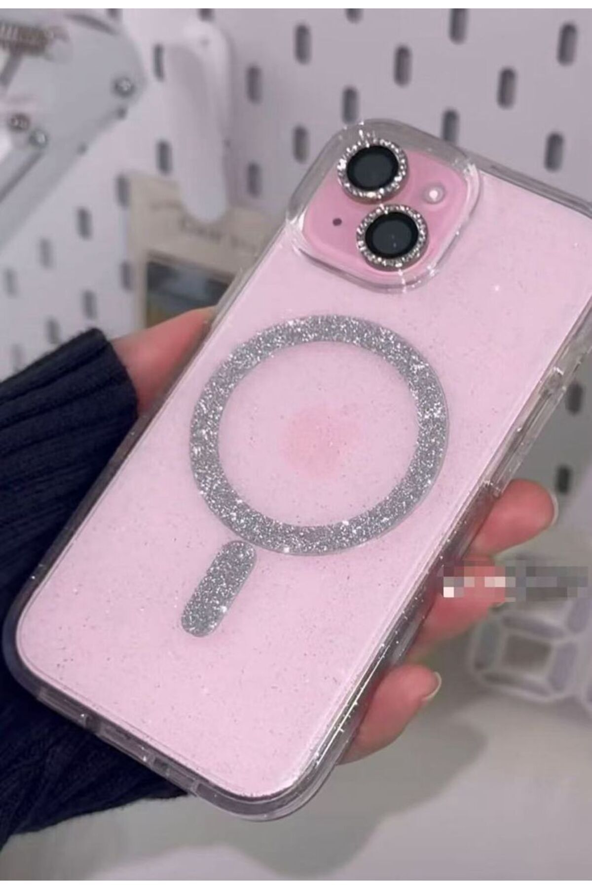 Go Aksesuar Iphone 13 - 14 Ve 15 Uyumlu Glitter Gerçek Magsafe Özellikli Simli Işıltılı Şeffaf Kılıf - Görsel 3