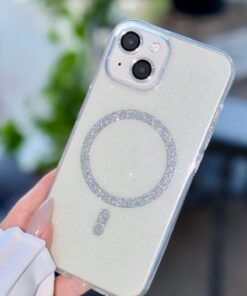 Go Aksesuar Iphone 13 - 14 Ve 15 Uyumlu Glitter Gerçek Magsafe Özellikli Simli Işıltılı Şeffaf Kılıf