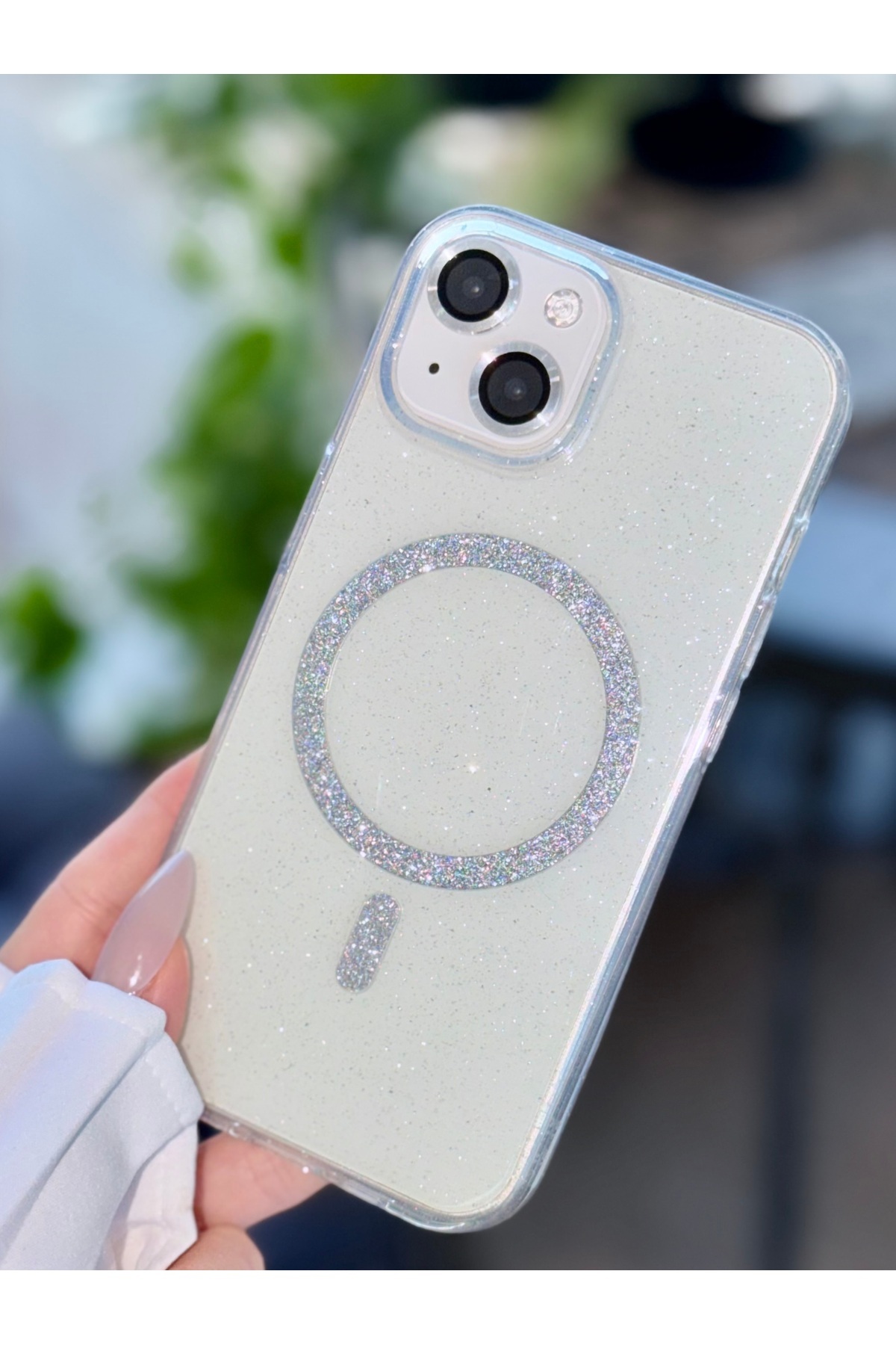 Go Aksesuar Iphone 13 - 14 Ve 15 Uyumlu Glitter Gerçek Magsafe Özellikli Simli Işıltılı Şeffaf Kılıf