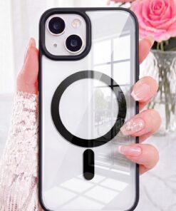 Fibaks iPhone 13/14/15 Kılıf Magsafe Wireless Şarj Özellikli Tam Koruma Renkli Sert Silikon Kapak Siyah