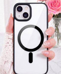 Fibaks iPhone 13/14/15 Kılıf Magsafe Wireless Şarj Özellikli Tam Koruma Renkli Sert Silikon Kapak Siyah - Görsel 2