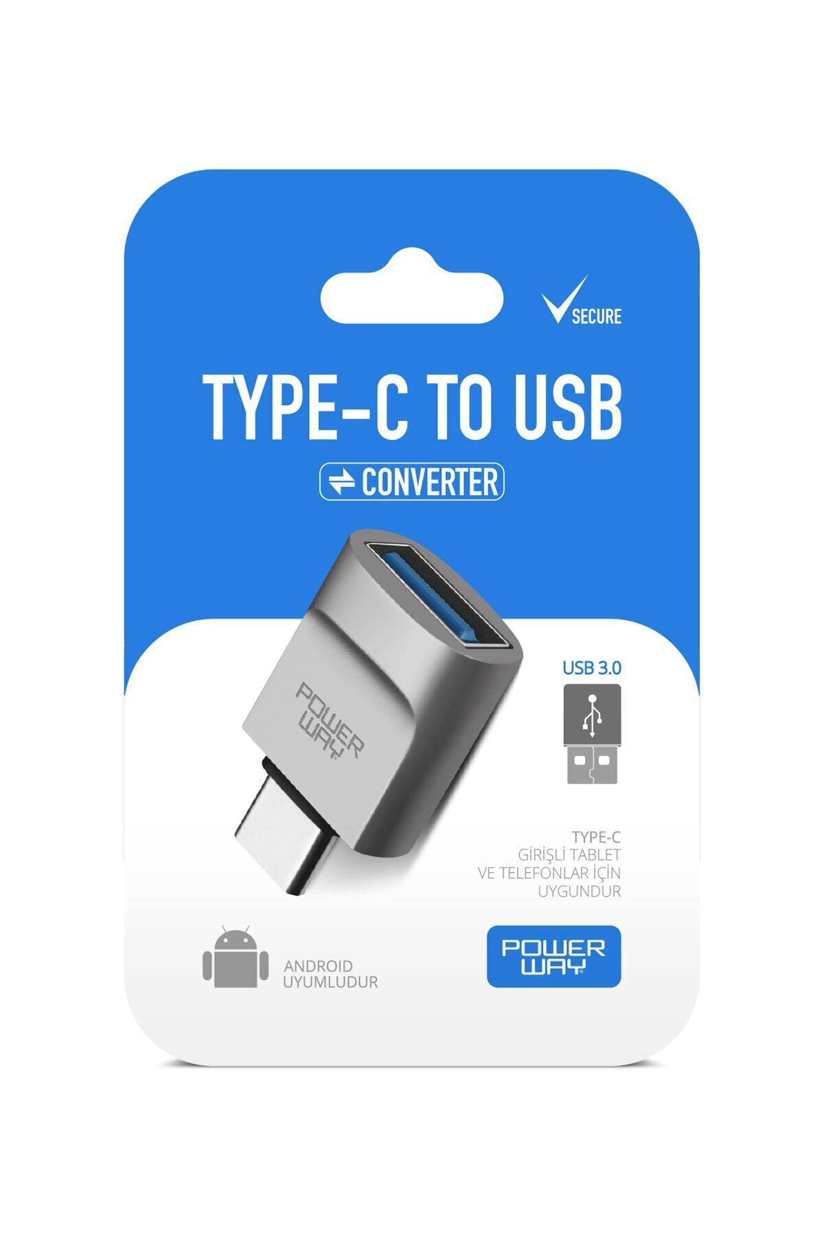 Powerway Type-c to Usb Yüksek Hızlı Veri Aktarımı Otg Çevirici Dönüştürücü Adaptör