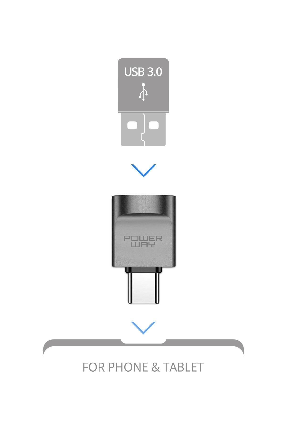 Powerway Type-c to Usb Yüksek Hızlı Veri Aktarımı Otg Çevirici Dönüştürücü Adaptör - Görsel 3