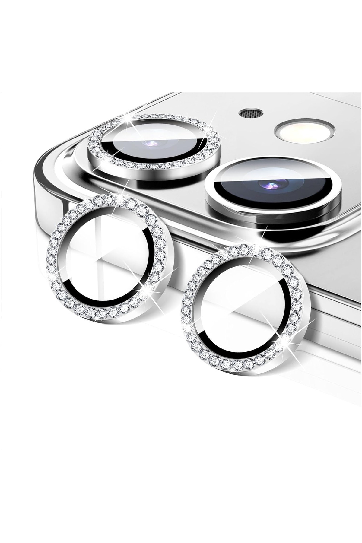 Fibaks iPhone 11 & iPhone 12/12 Mini Taşlı Parlak Kamera Lens Koruyucu Cam ve Çerçeve Kamera Koruma Lensi