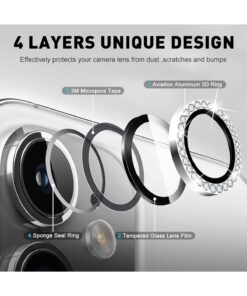 Alternative view of Fibaks iPhone 11 & iPhone 12/12 Mini Taşlı Parlak Kamera Lens Koruyucu Cam ve Çerçeve Kamera Koruma Lensi