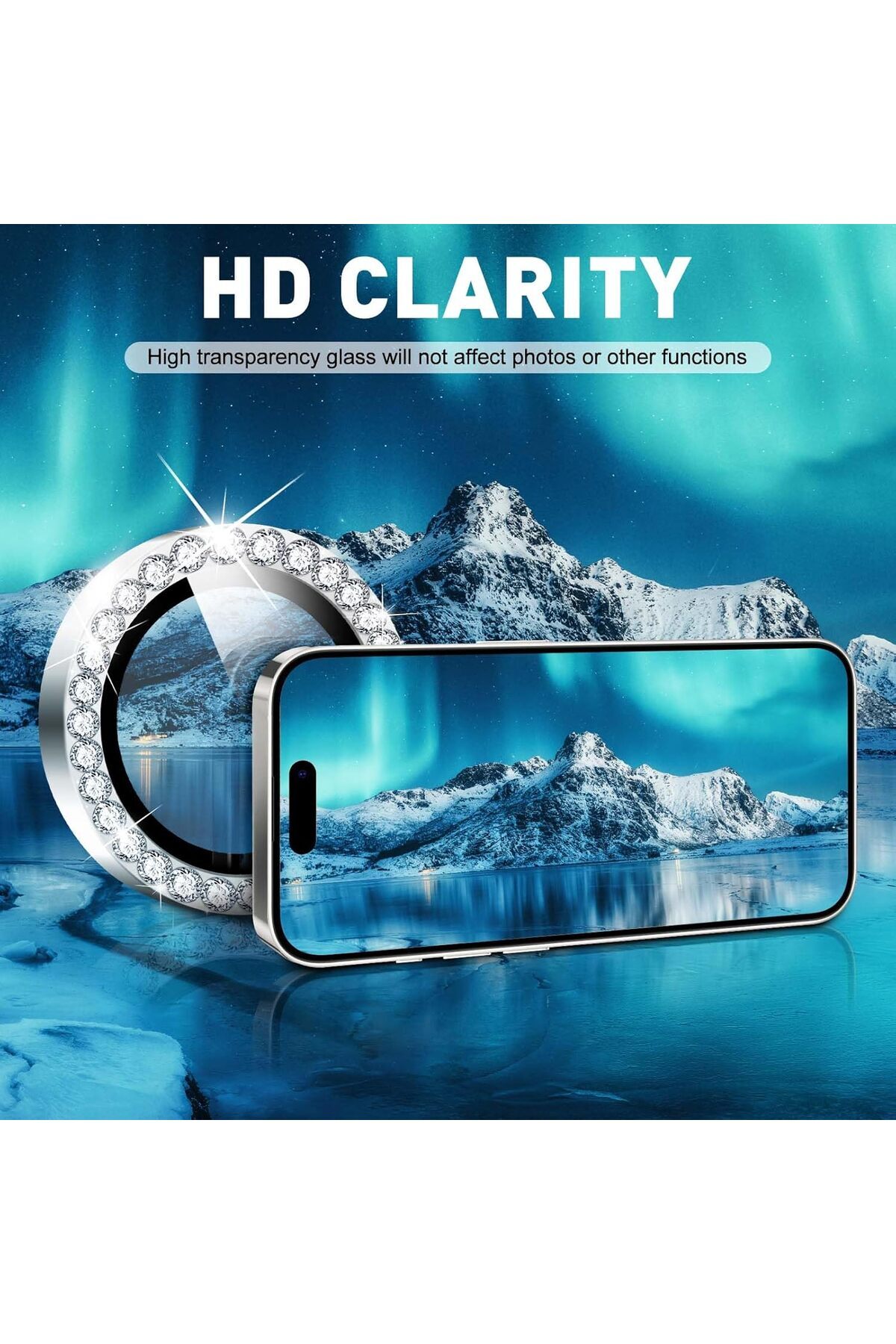Fibaks iPhone 11 & iPhone 12/12 Mini Taşlı Parlak Kamera Lens Koruyucu Cam ve Çerçeve Kamera Koruma Lensi - Görsel 3