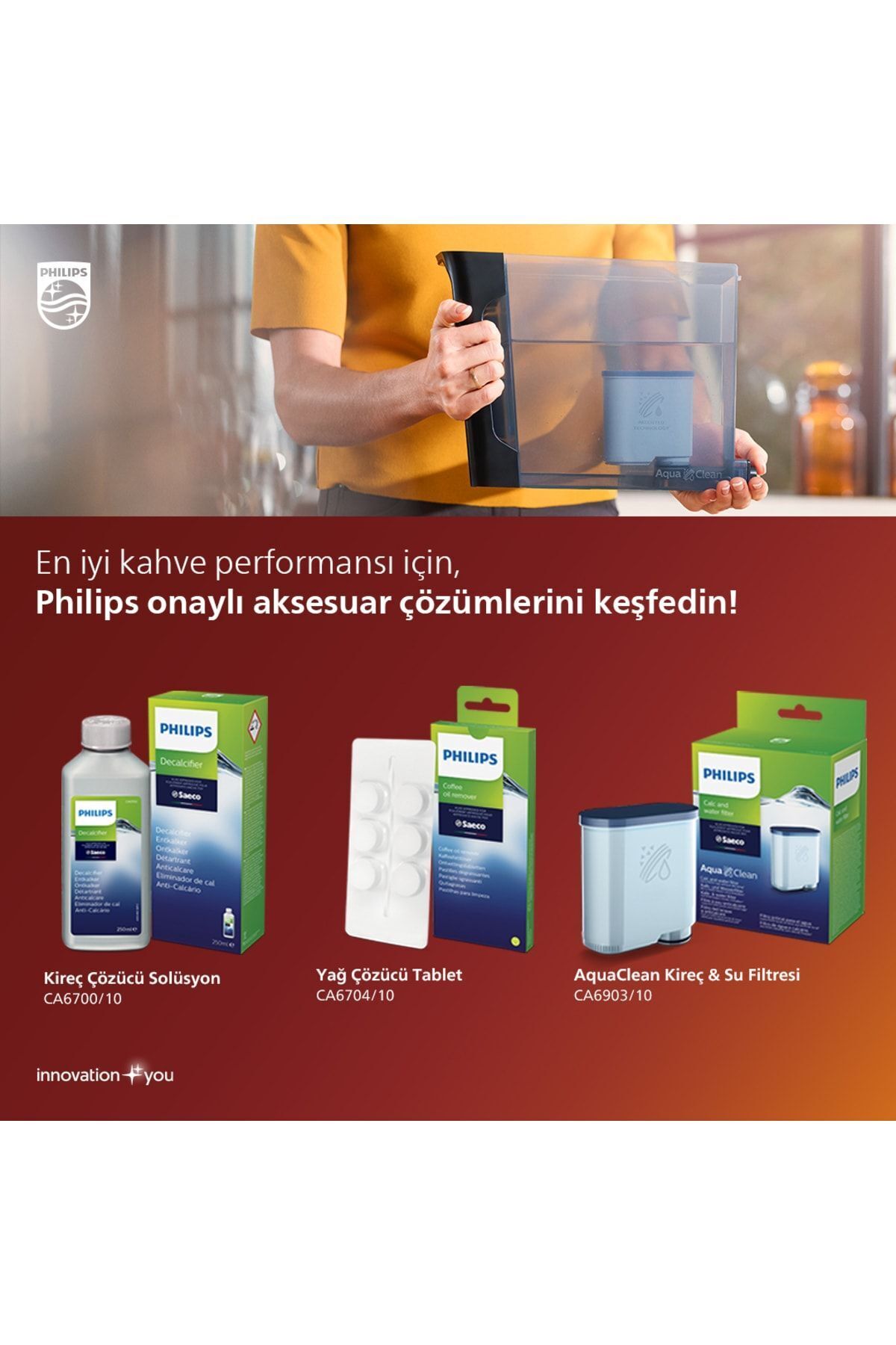 Philips Espresso Makinası Bakım Kiti Kireç Çözücü, Yağ Çözücü, Su Filtresi