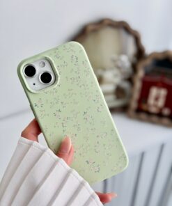 Go Aksesuar Iphone 15 - 14 - 13 Uyumlu Yeşil Mİni Çiçek Baskı Desenli Darbe Önleyici Esnek Silikon Kılıf - Görsel 3