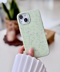 Go Aksesuar Iphone 15 - 14 - 13 Uyumlu Yeşil Mİni Çiçek Baskı Desenli Darbe Önleyici Esnek Silikon Kılıf