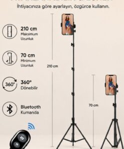 Alternative view of Asfal Bluetooth Kumandalı 210 Cm Tripod Telefon Tutuculu Selfie Çubuğu Telefon, Kamera Ve Lamba Tripodu