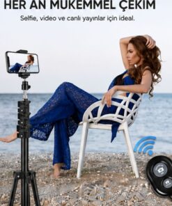 Asfal Bluetooth Kumandalı 210 Cm Tripod Telefon Tutuculu Selfie Çubuğu Telefon, Kamera Ve Lamba Tripodu - Görsel 3