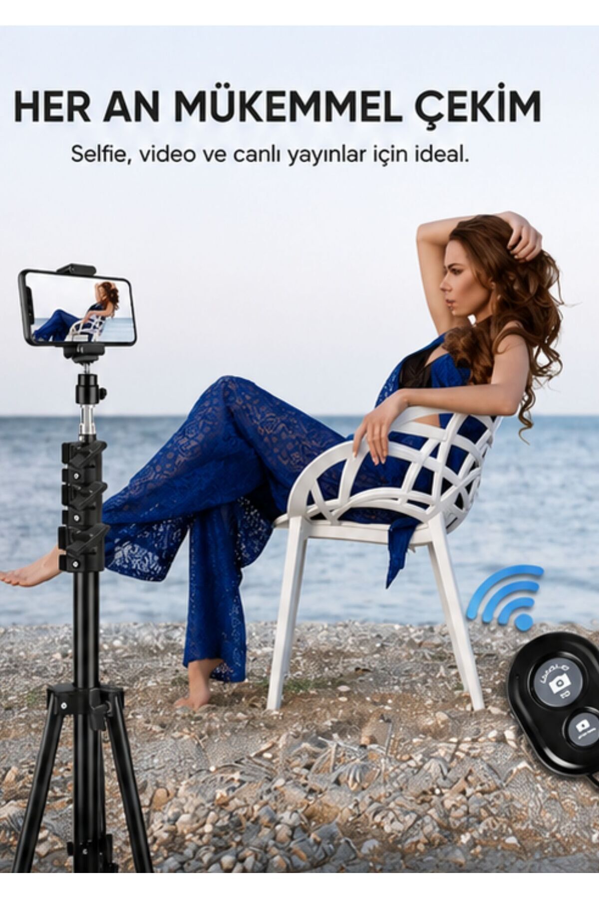 Asfal Bluetooth Kumandalı 210 Cm Tripod Telefon Tutuculu Selfie Çubuğu Telefon, Kamera Ve Lamba Tripodu - Görsel 3