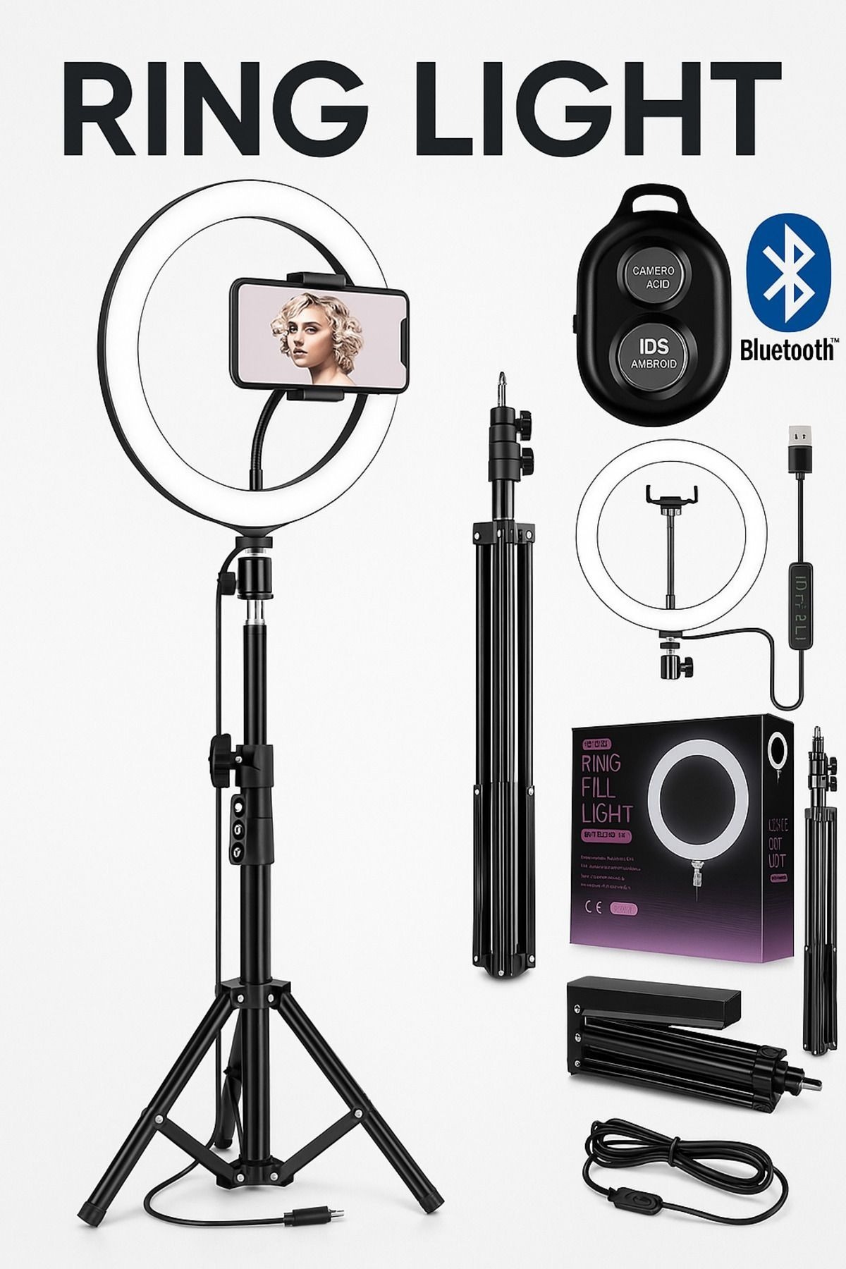 Isweep Ring Light Led Işıklı Tripod 10 Inç Halka Youtuber Tiktok Video Makyaj Işığı Ayaklı 10 Inç