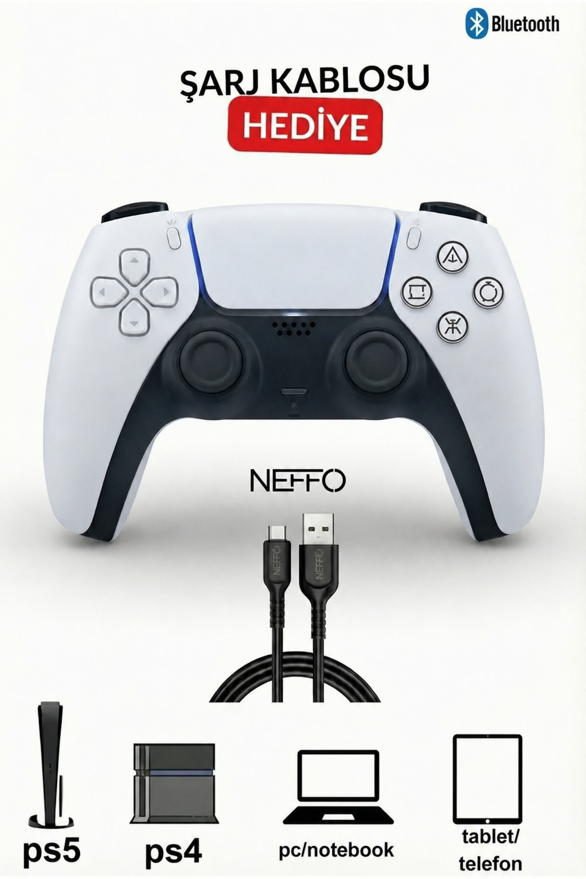 NEFFO Bluetooth Oyun Kolu Ps4 Ps5 Ve Pc Uyumlu Wireless Kablosuz Oyun Kolu Joystic