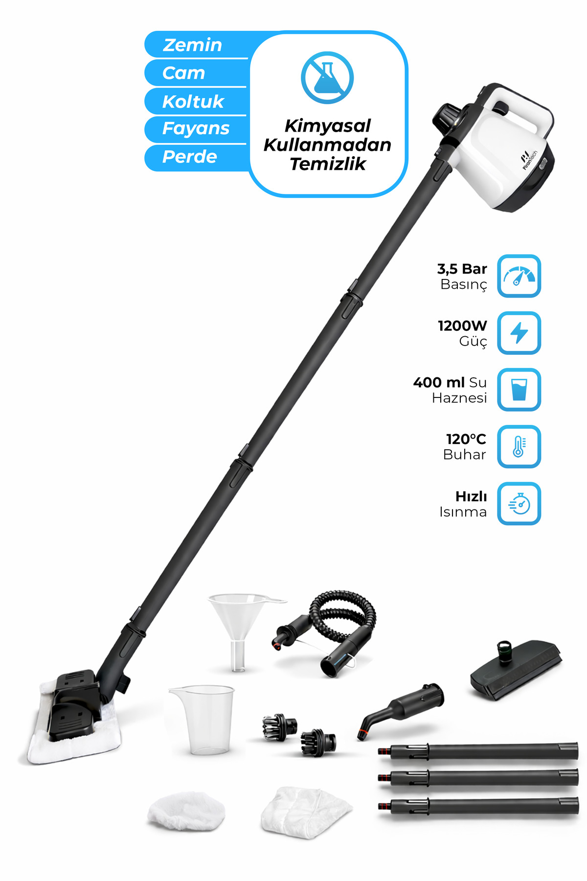 PiranTech CB- 02A Buharlı Temizlik Makinası - Buharlı Temizleyici - Floor Max Set
