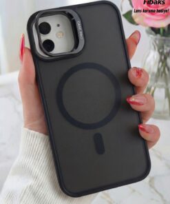 Fibaks iPhone 11 Kılıf Standlı Mat Magsafe Metal Tuşlu Kamera Lens Hediyeli Wonk Kapak