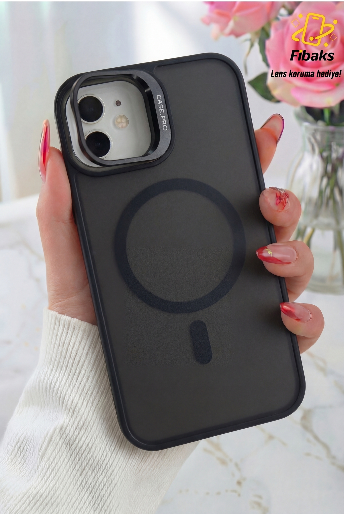 Fibaks iPhone 11 Kılıf Standlı Mat Magsafe Metal Tuşlu Kamera Lens Hediyeli Wonk Kapak