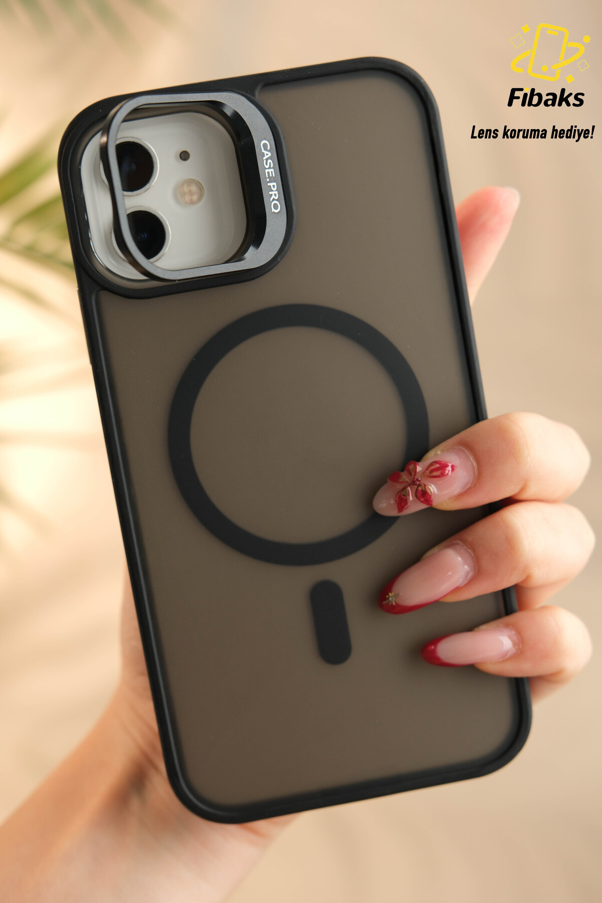 Fibaks iPhone 11 Kılıf Standlı Mat Magsafe Metal Tuşlu Kamera Lens Hediyeli Wonk Kapak - Görsel 3