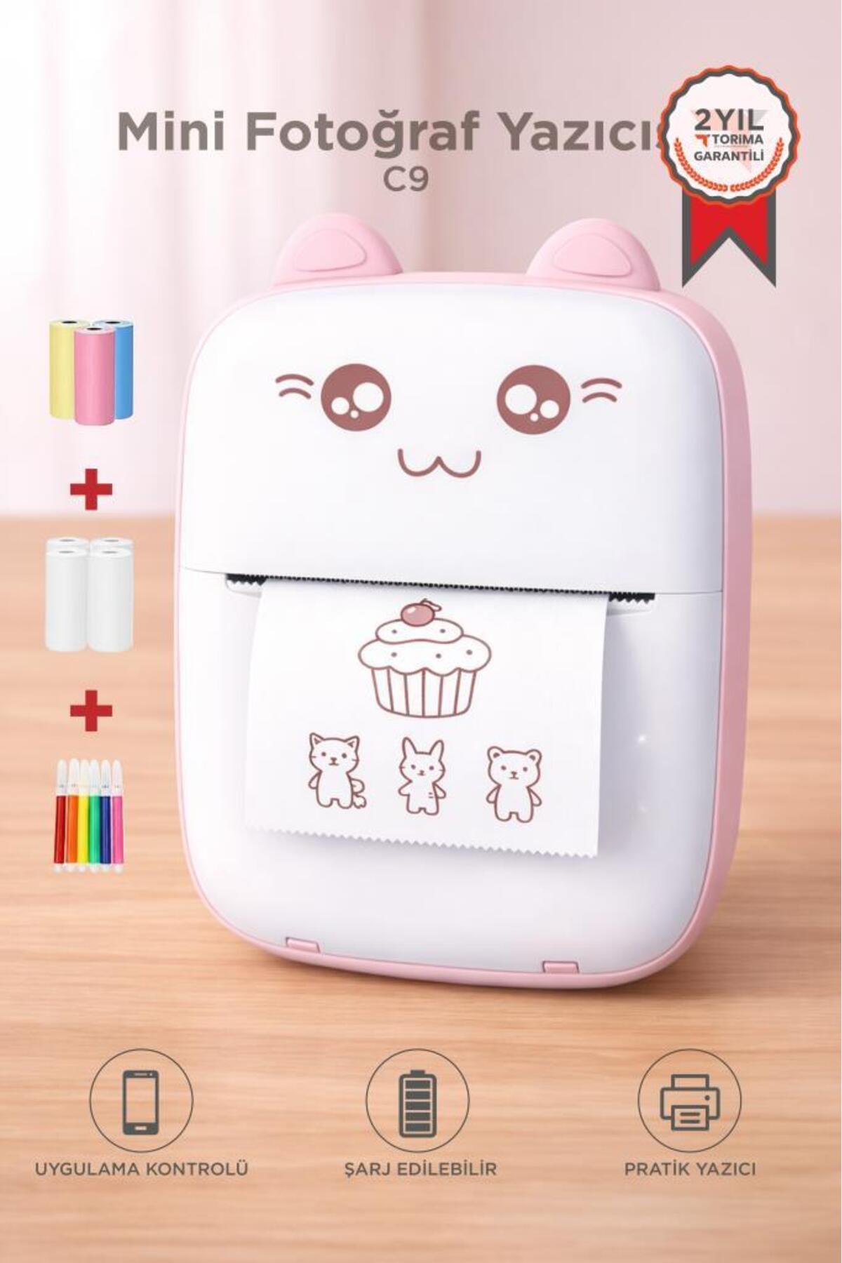 Torima Yazıcı Termal Kablosuz Bağlantılı Ap Kontrol Taşınabilir Mini Yazıcı C9 Pembe