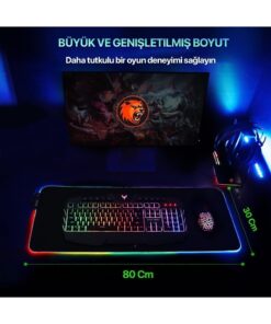 Voground Rgb Led Gaming Mousepad Siyah Kaymaz Su Geçirmez Xl Mause Pad 80x30 Cm - Görsel 3
