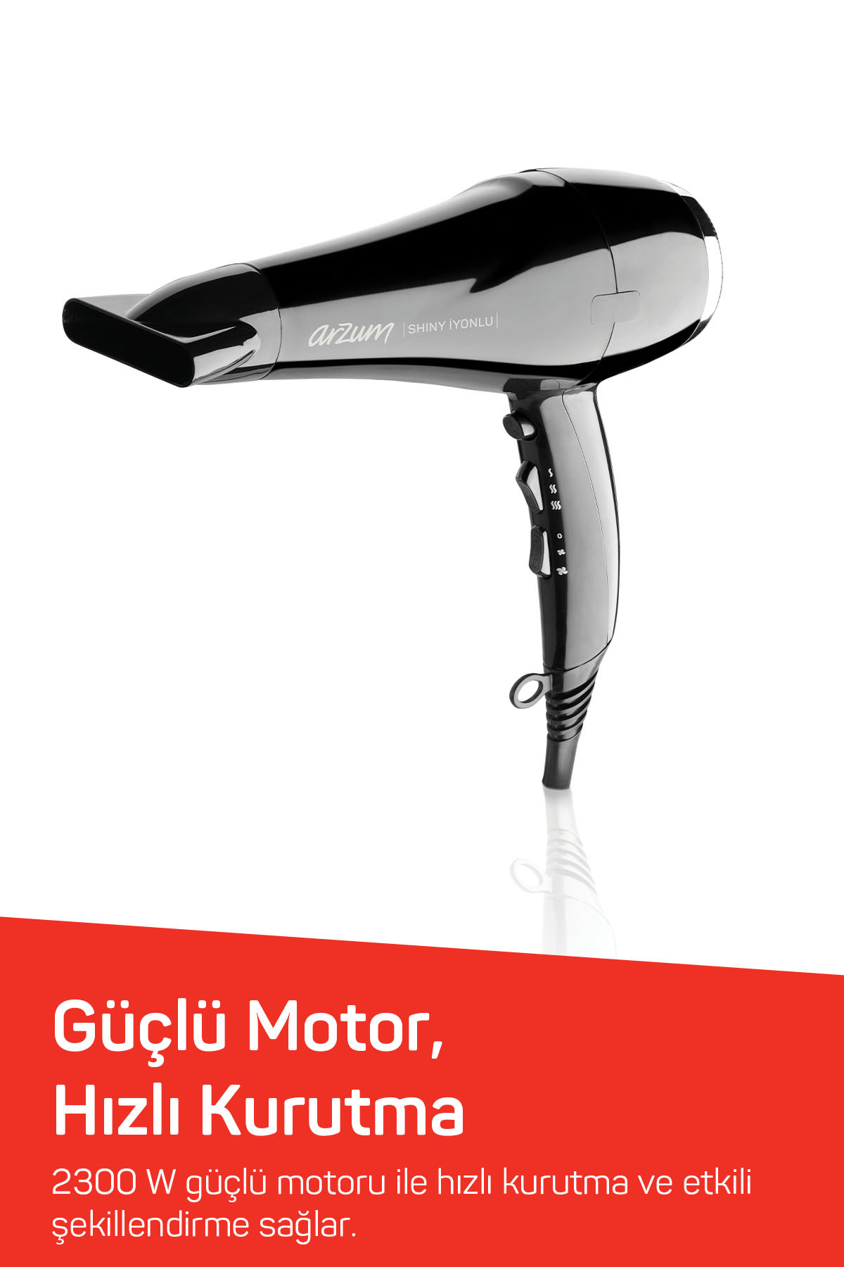 Arzum AR5007 Shiny İyonlu Saç Kurutma Makinesi, Difüzörlü Başlıklı, 2200W, Siyah - Görsel 3