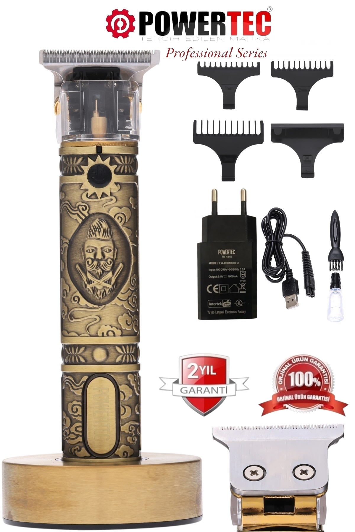 Powertec TR-1818 Şarjlı Sakal-Ense Çizim/Kesim/Sıfırlama Makinesi Standlı (Kuaför Tipi)