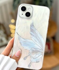Alternative view of Go Aksesuar Iphone 15 - 14 - 13 Uyumlu Shine Platin Kelebek Renk Geçişli Parlak Tasarımlı Silikon Kılıf