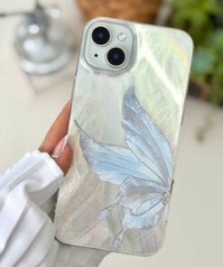 Go Aksesuar Iphone 15 - 14 - 13 Uyumlu Shine Platin Kelebek Renk Geçişli Parlak Tasarımlı Silikon Kılıf
