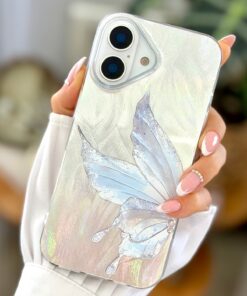 Go Aksesuar Iphone 16 Uyumlu Shine Platin Kelebek Tasarımlı Silikon Kılıf - Görsel 3