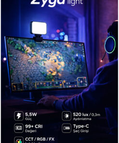 Zyga 105 LED RGB Selfie Işığı | 3200K–6500K Ayarlı | Telefon & Kamera Uyumlu Universal - Görsel 3