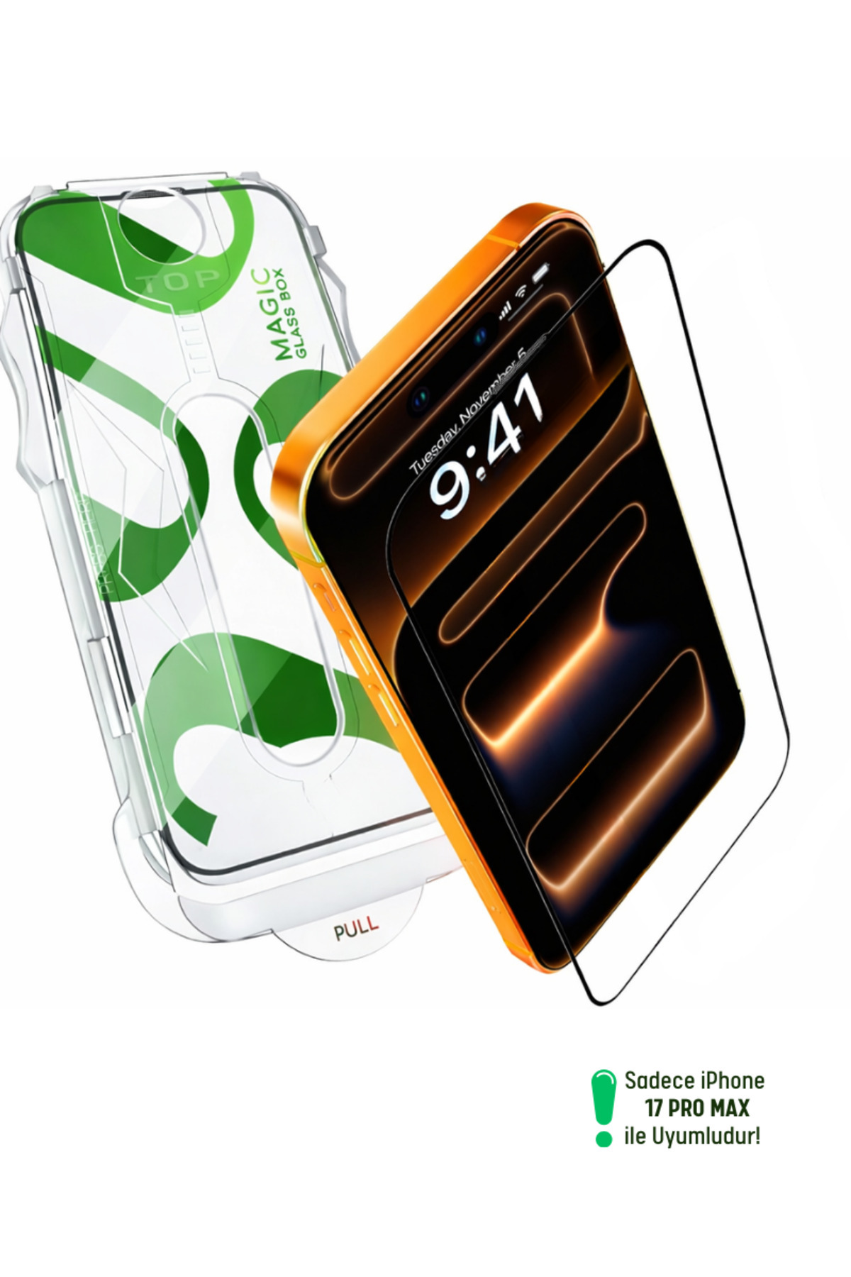 EVAX [e-Pro] iPhone 17 Pro Max Uyumlu Kolay Kurulum Aparatlı 5D Platinum Tam Kaplayan Cam Ekran Koruyucu