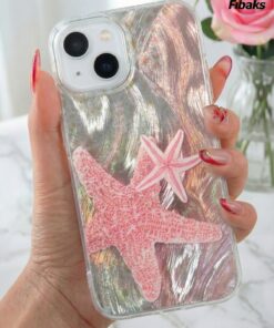 Alternative view of Fibaks iPhone 13/14/15 Kılıf Hologramlı Pembe Deniz Yıldızı Desenli Darbe Emici Kamera Korumalı Silikon