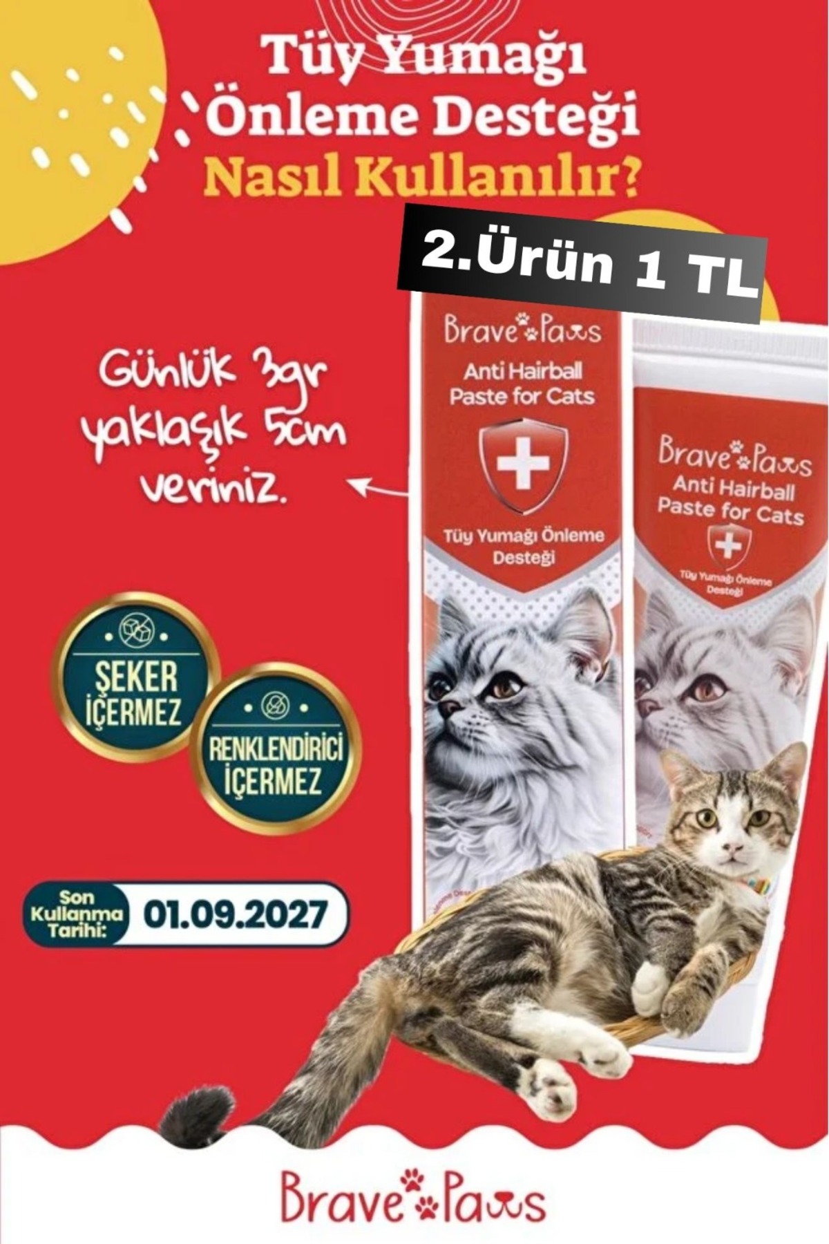 BRAVE PAWS Anti-Hairball Malt Macun Kedi Maltı Kediler İçin Tüy Yumağı Önleme Desteği – Sindirimi Destekler
