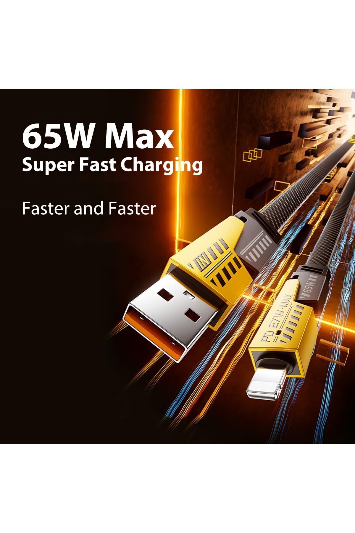 Fibaks 4in1 PD 65 Watt Type-C/27 Watt iPhone Halat Örgü Kırılmaz Uç 1 Metre Hızlı Şarj ve Data Kablosu - Görsel 3