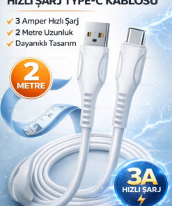 Abbruch 2 Metre 3A Type-C Şarj ve Data Kablosu | Hızlı Şarj – Dayanıklı – Güvenli