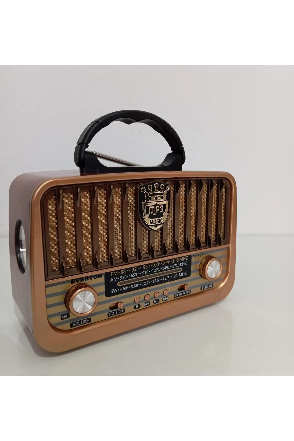 ataşbey RT-878 Ahşap Nostaljik Görünümlü Fenerli Bluetooth lu USB-SD Card Mp3 Çalar Radyo Müzik Kutusu - Görsel 3
