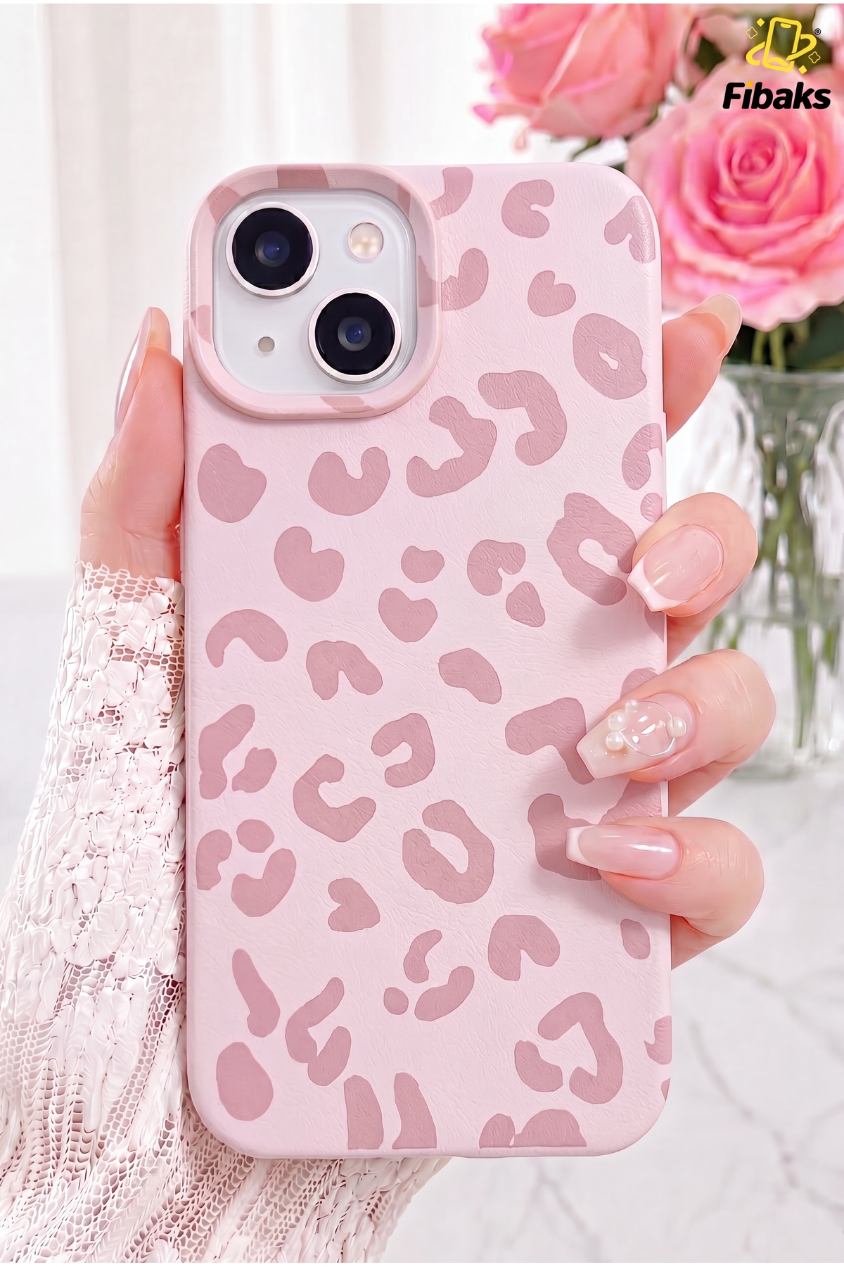 Fibaks iPhone 13 / 14 / 15 Kılıf Taşlı Parlak Dalga Desenli Kamera Çerçeveli Darbe Emici Korumalı Silikon Rose - Görsel 3