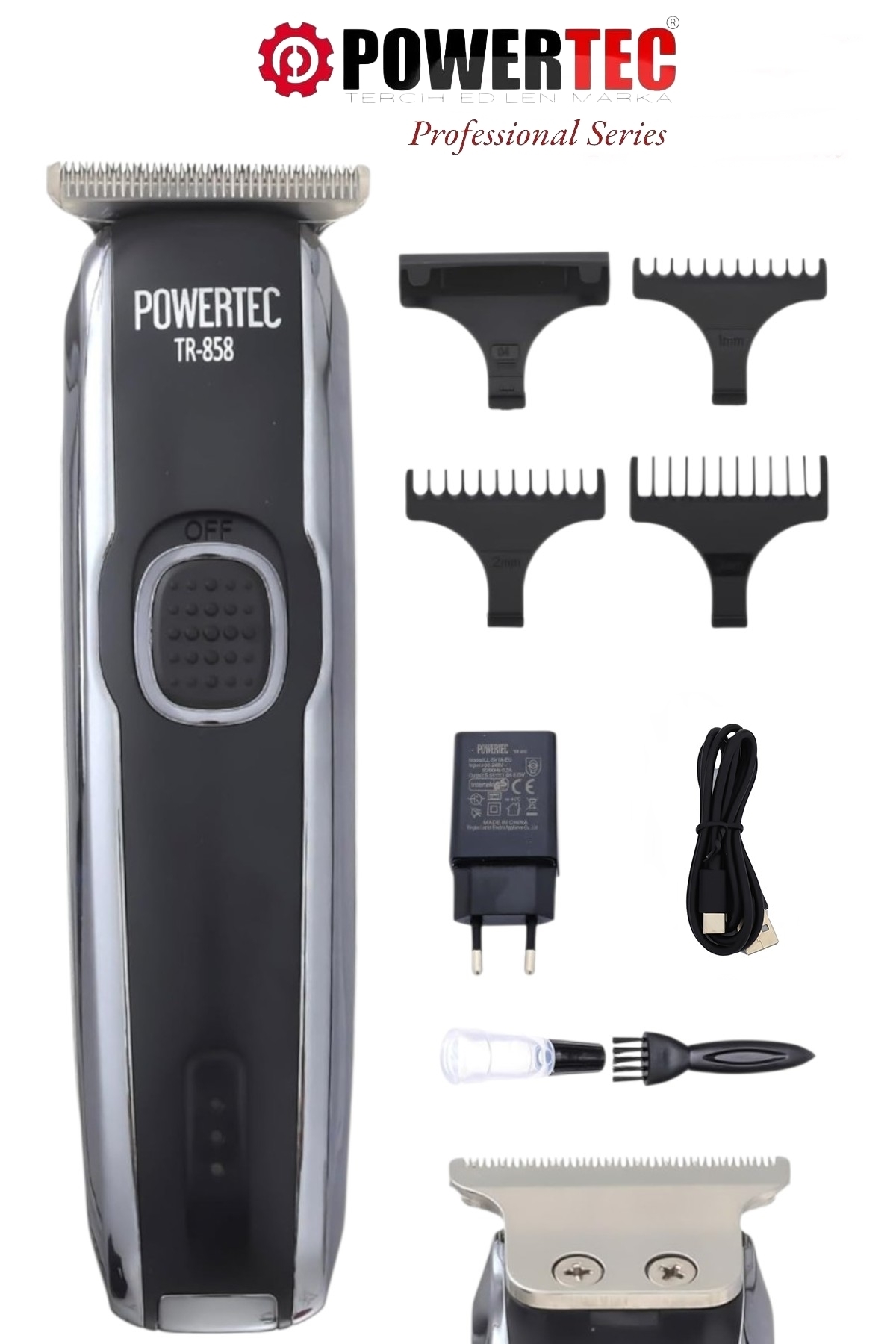 Powertec TR-858 USB Type-C Şarjlı Saç Sakal Ense Vücut Tıraş Makinesi - Profesyonel Erkek Kadın Bakım Cihazı