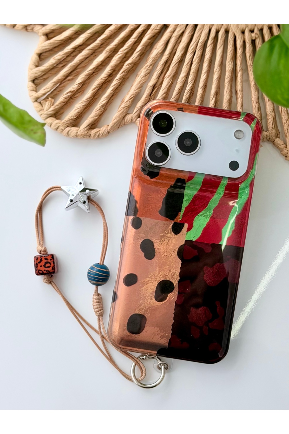 Go Aksesuar Iphone 17 Promax Uyumlu Shine Charm Leopar Tasarımlı Oyuncaklı Esnek Silikon Kılıf