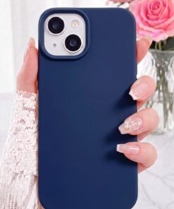 Fibaks iPhone 13/14 Kılıf Içi Kadife Lansman Silinebilir Renkli Yumuşak Silikon Lacivert Kapak