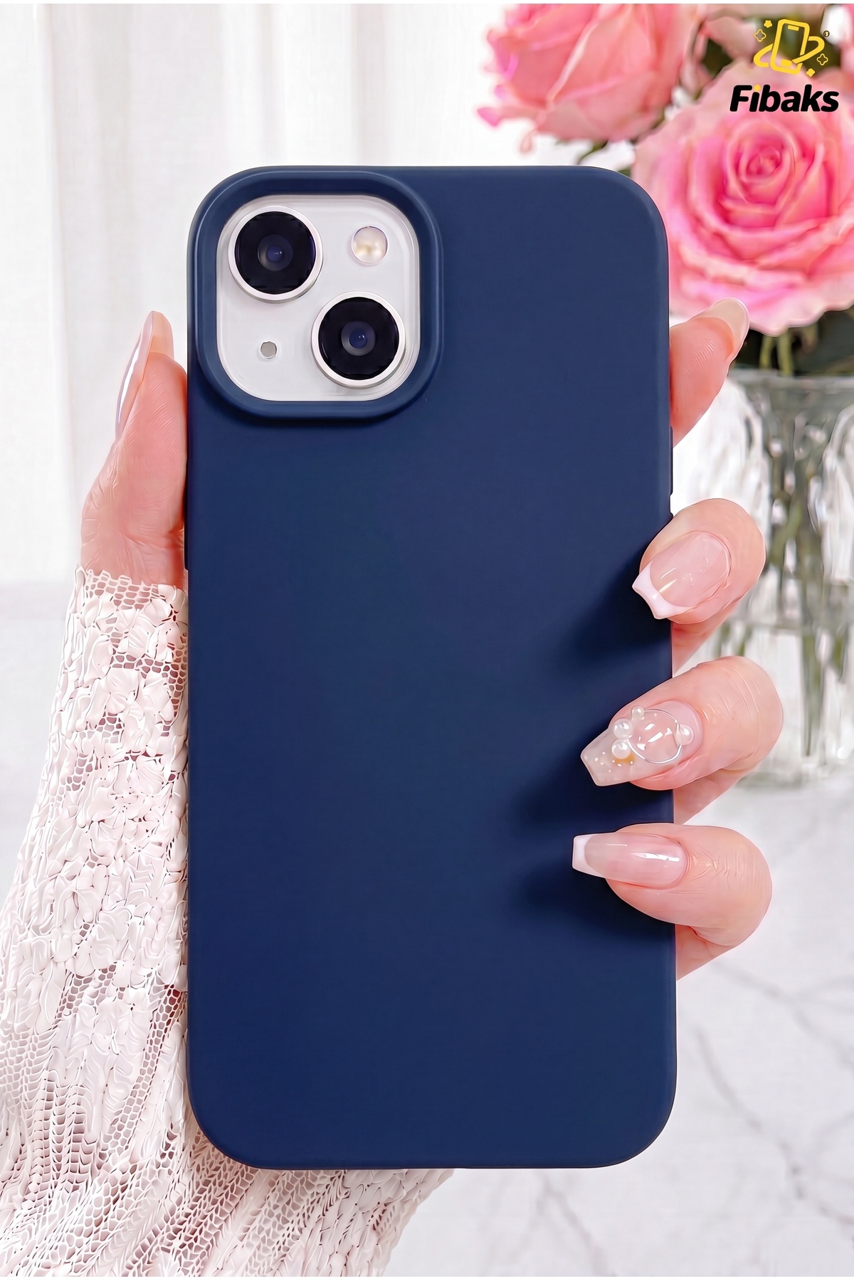 Fibaks iPhone 13/14 Kılıf Içi Kadife Lansman Silinebilir Renkli Yumuşak Silikon Lacivert Kapak