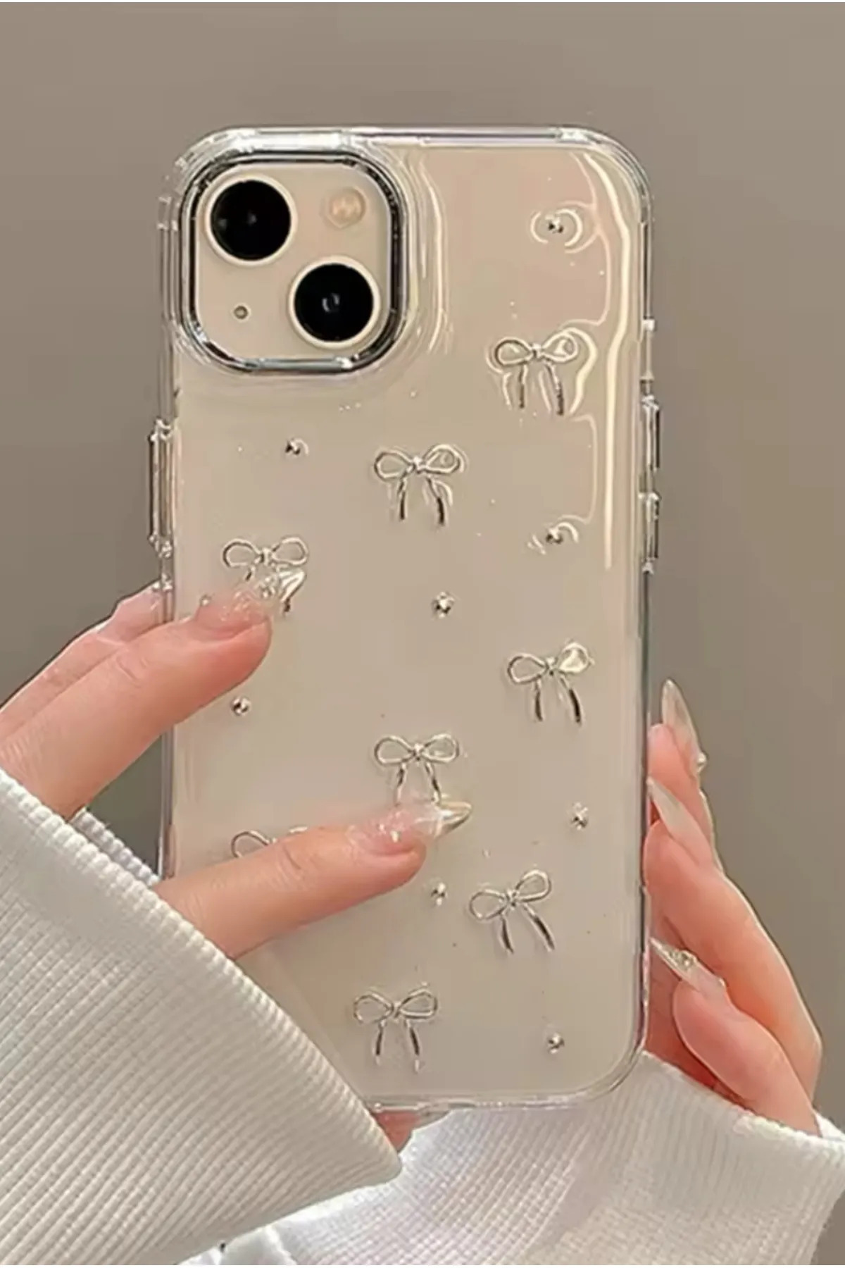 Fibaks iPhone 13/14/15 Şeffaf Mini Fiyonk Epoksili Telefon Kılıfı - Görsel 3